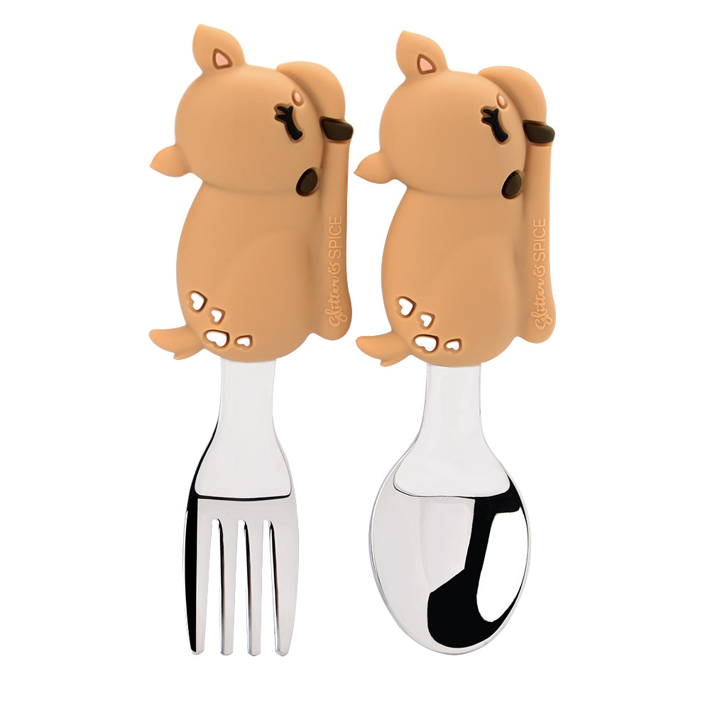 LEARN TO EAT FORK AND SPOON SET DEER Glitter & Spice