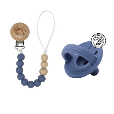 Silicone Pacifier Clip - Midnight Blue - Glitter & Spice Canada