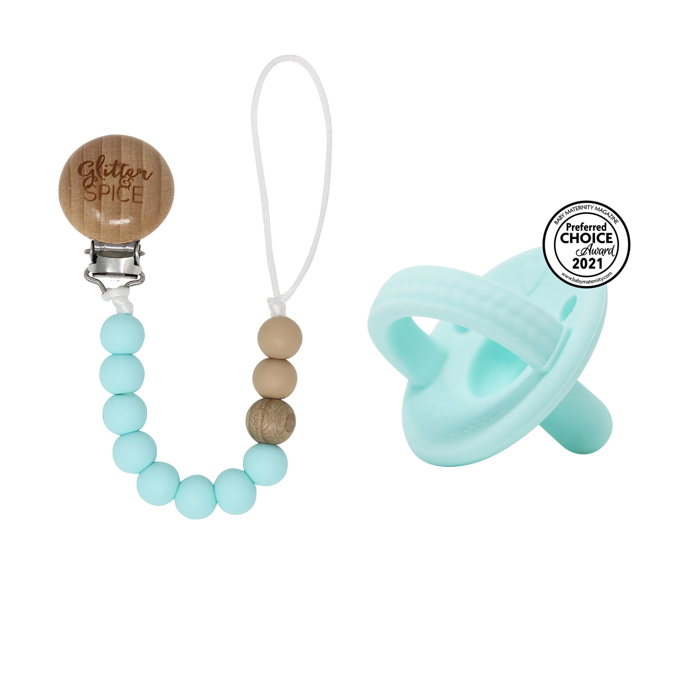 Silicone Pacifier Clip - Seafoam - Glitter & Spice Canada