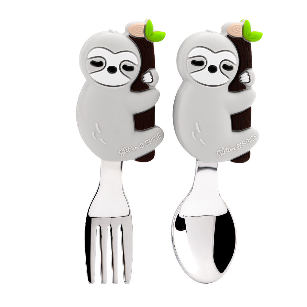 LEARN TO EAT FORK AND SPOON SET - SLOTH