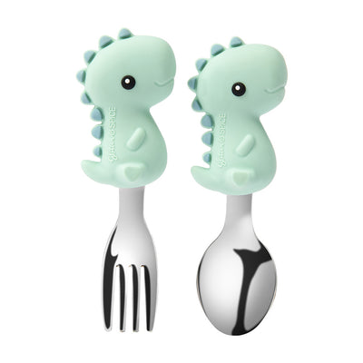 LEARN TO EAT FORK AND SPOON SET - T-REX - Glitter & Spice