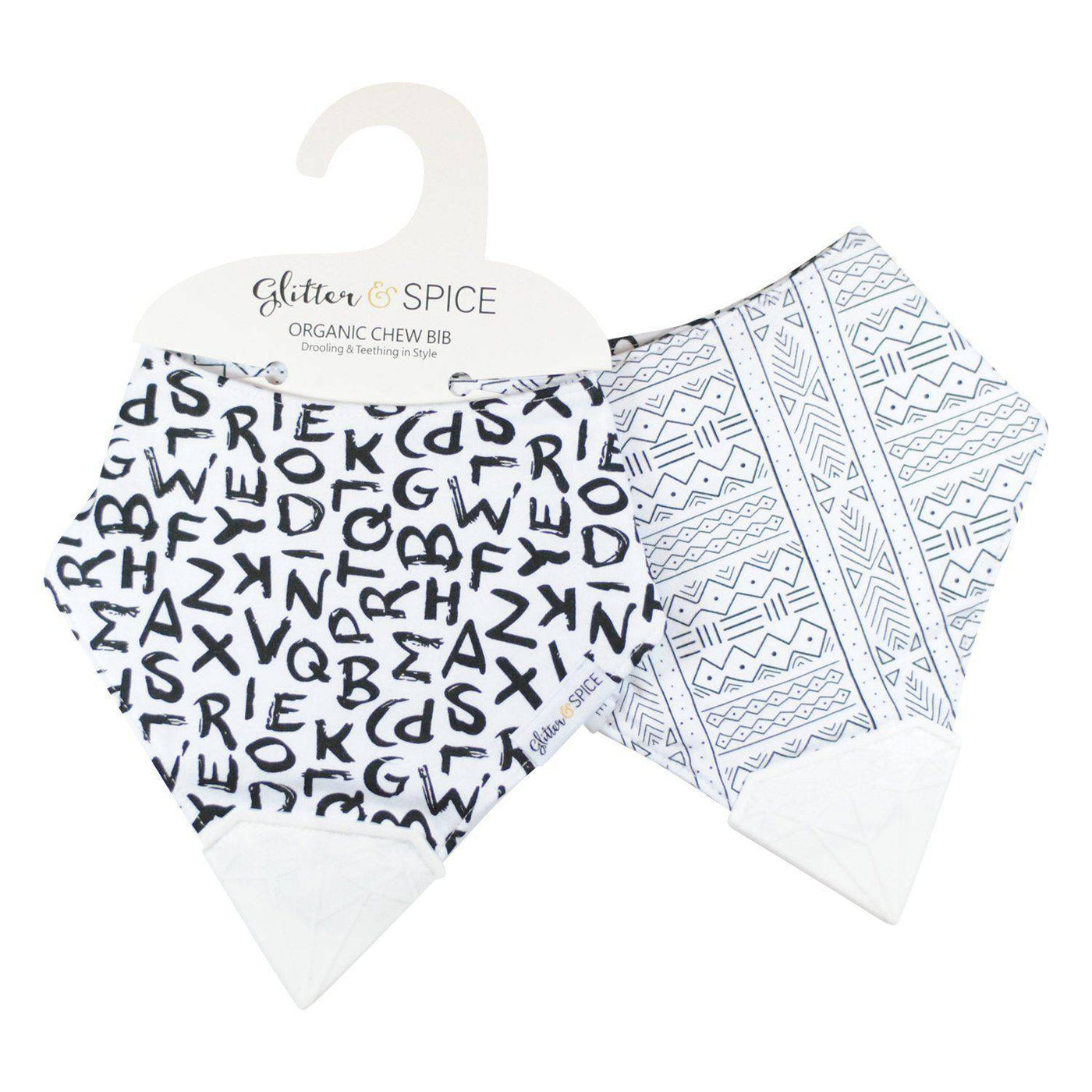 Double Sided Organic Chew Bib - A to Z / Mudcloth - DISCONTINUED - Glitter & Spice