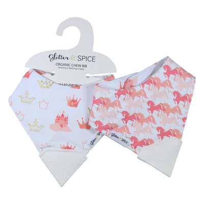 Double Sided Organic Chew Bib - Princess / Unicorns - DISCONTINUED - Glitter & Spice